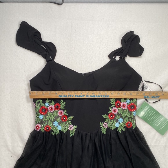 NWT BA Nites Cap Sleeve Black Floral Above Knee Mini Dress Juniors Size 15 - Picture 10 of 12